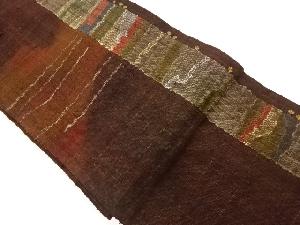 手織り真綿紬縞に抽象模様織出し名古屋帯